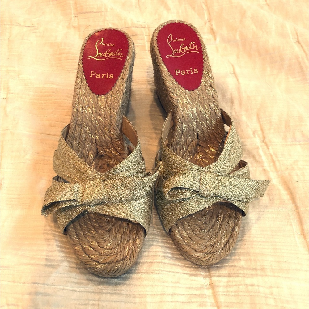 Christian Louboutin Gold Grosgrain Espadrille Bow